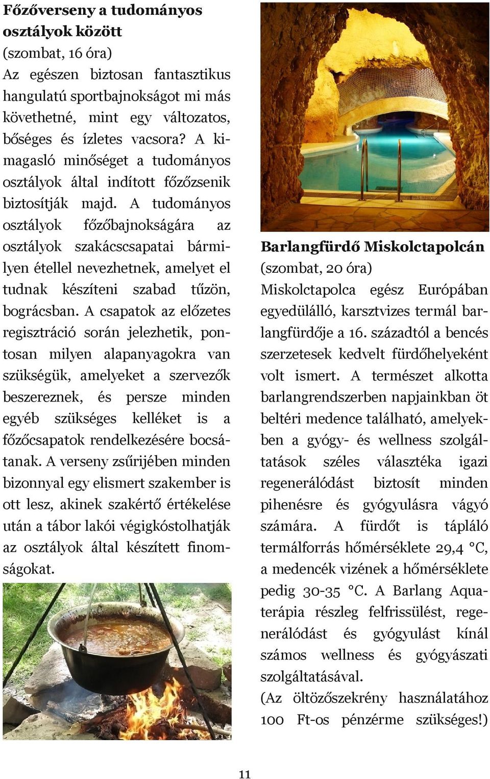 A tudományos osztályok főzőbajnokságára az osztályok szakácscsapatai bármi lyen étellel nevezhetnek, amelyet el tudnak készíteni szabad tűzön, bográcsban.