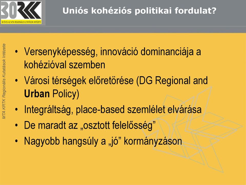 Városi térségek előretörése (DG Regional and Urban Policy)