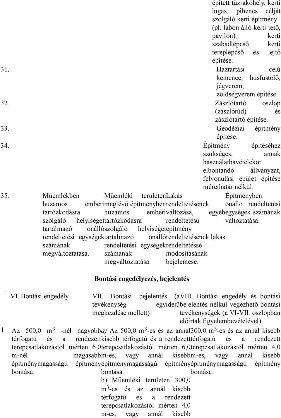 Építmény építéséhez szükséges, annak használatbavételekor elbontandó állványzat, felvonulási épület építése mérethatár nélkül. 35.