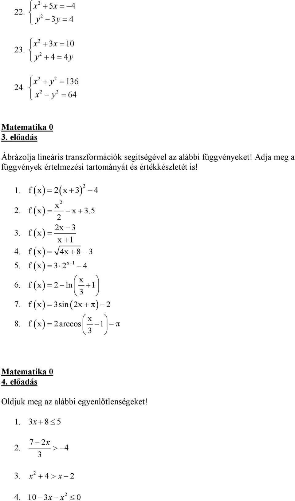 Adj meg függvények értelmezési trtományát és értékkészletét is!. f f.