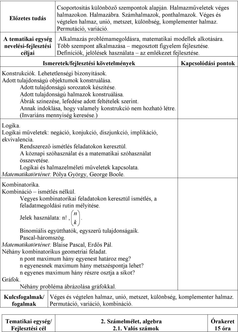 Definíciók, jelölések használata az emlékezet fejlesztése. Konstrukciók. Lehetetlenségi bizonyítások. Adott tulajdonságú objektumok konstruálása. Adott tulajdonságú sorozatok készítése.