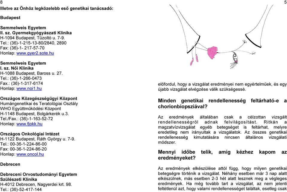 : (36)-1-317-6174 Honlap: www.noi1.hu Országos Közegészségügyi Központ Humángenetikai és Teratológiai Osztály WHO Együttműködési Központ H-1148 Budapest, Bolgárkerék u.3. Tel./Fax.