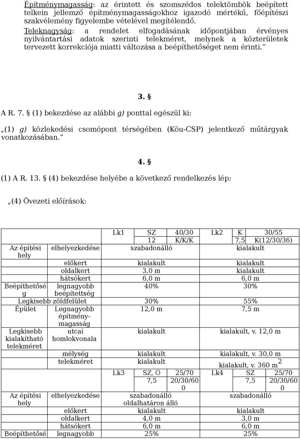 (1) bekezdése az alábbi g) ponttal egészül ki: (1) g) közlekedési csomópont térségében (Köu-CSP) jelentkező műtárgyak vonatkozásában. 4. (1) A R. 13.