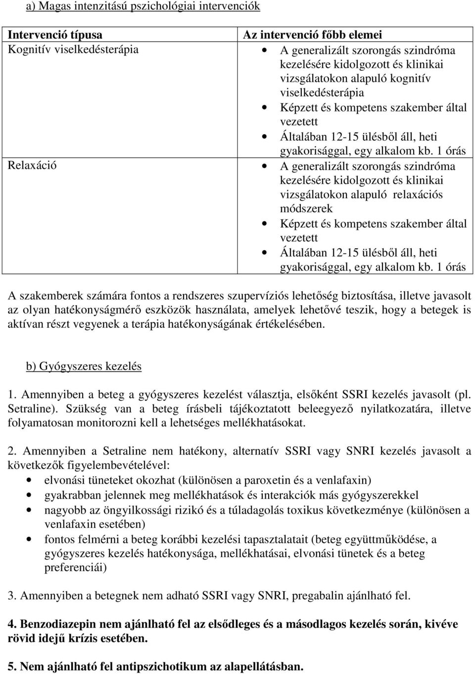 1 órás Relaxáció A generalizált szorongás szindróma kezelésére kidolgozott és klinikai vizsgálatokon alapuló relaxációs módszerek Képzett és kompetens szakember által vezetett Általában 12-15 ülésből