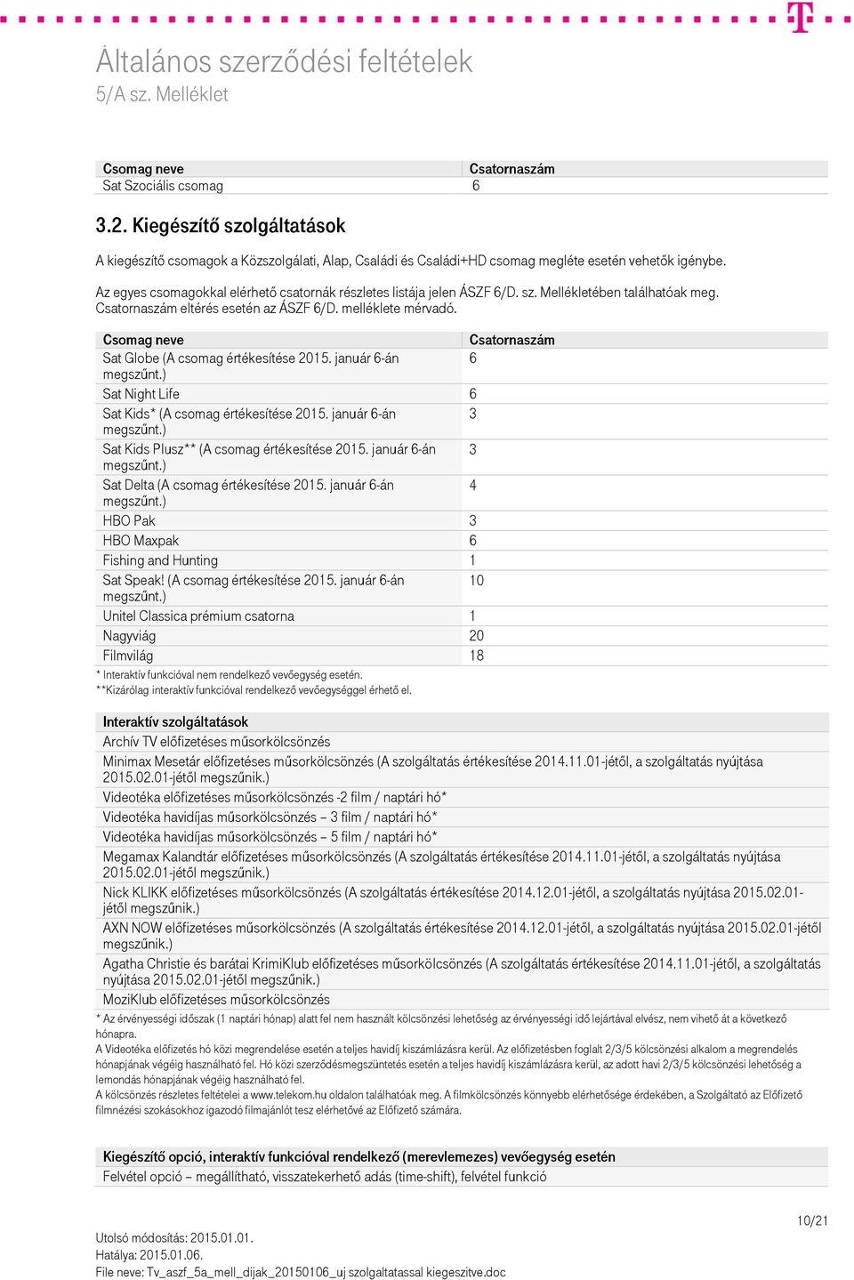 Csatornaszám Sat Globe (A csomag értékesítése 2015. január 6-án 6 Sat Night Life 6 Sat Kids* (A csomag értékesítése 2015. január 6-án 3 Sat Kids Plusz** (A csomag értékesítése 2015.