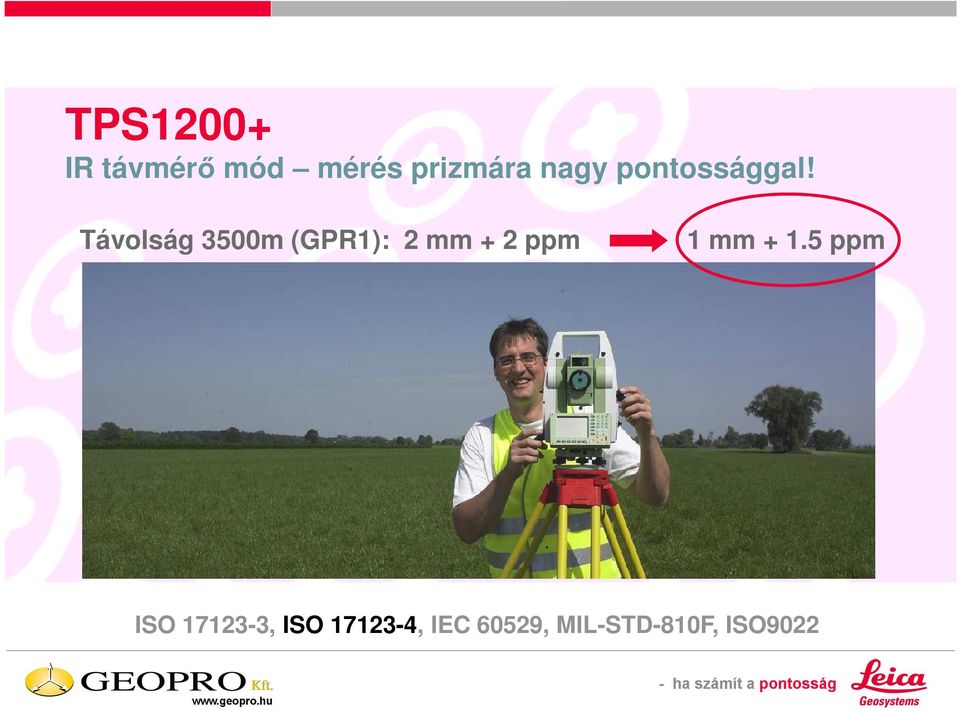 Távolság 3500m (GPR1): 2 mm + 2 ppm 1 mm +