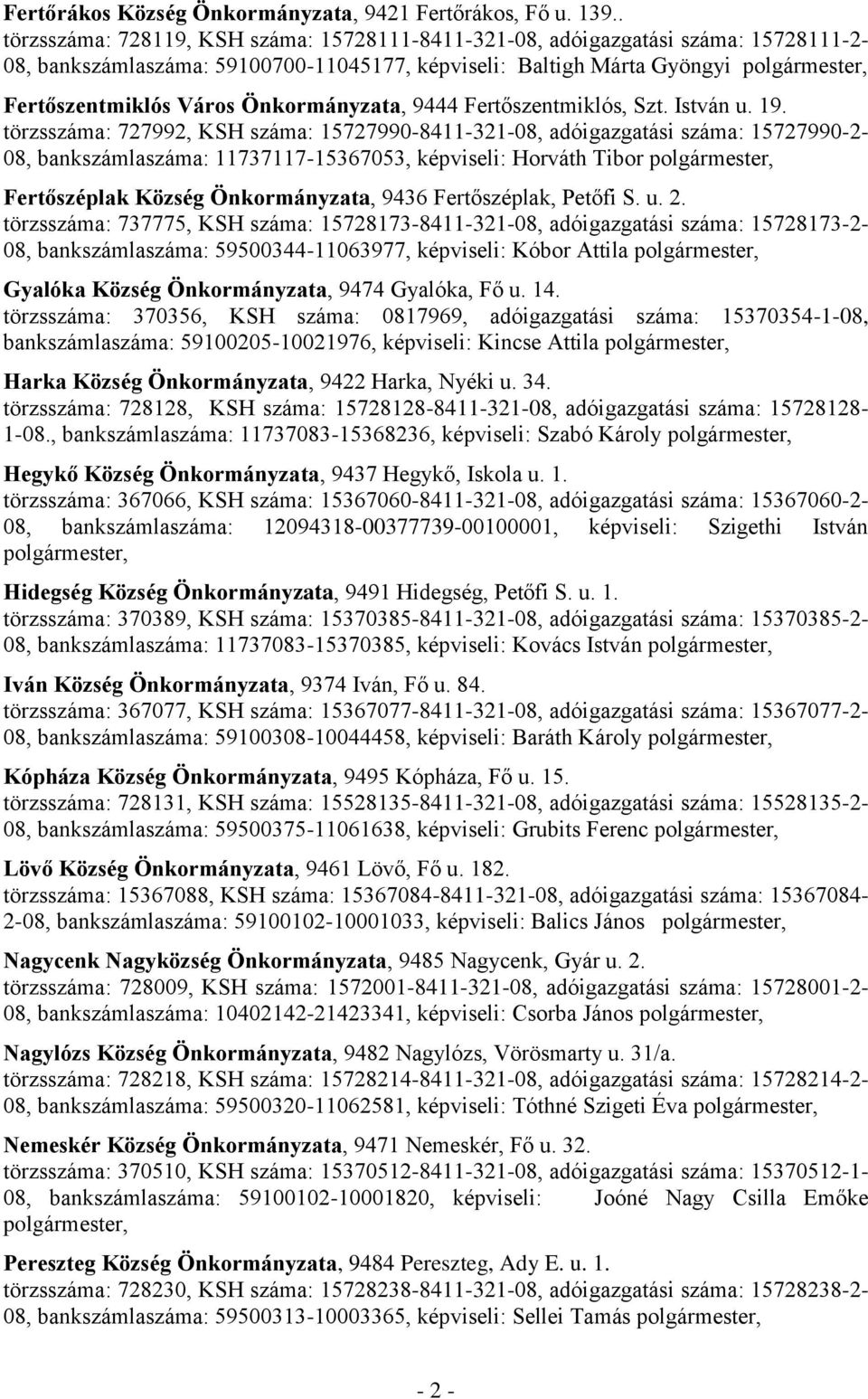 Önkormányzata, 9444 Fertőszentmiklós, Szt. István u. 19.