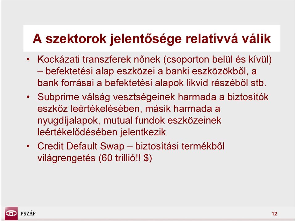 Subprime válság vesztségeinek harmada a biztosítók eszköz leértékelésében, másik harmada a nyugdíjalapok,