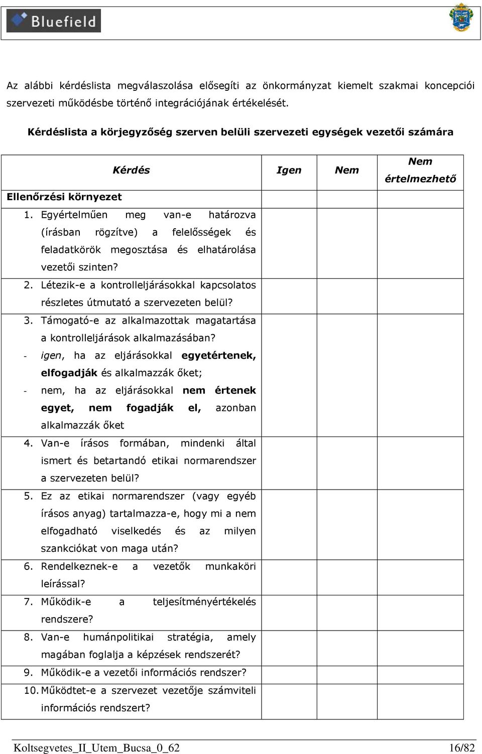 Egyértelműen meg van-e határozva (írásban rögzítve) a felelősségek és feladatkörök megosztása és elhatárolása vezetői szinten? 2.
