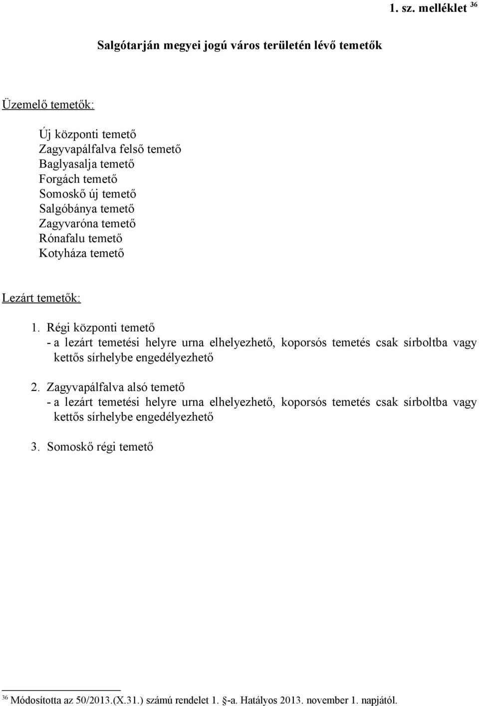 Somoskő új temető Salgóbánya temető Zagyvaróna temető Rónafalu temető Kotyháza temető Lezárt temetők: 1.