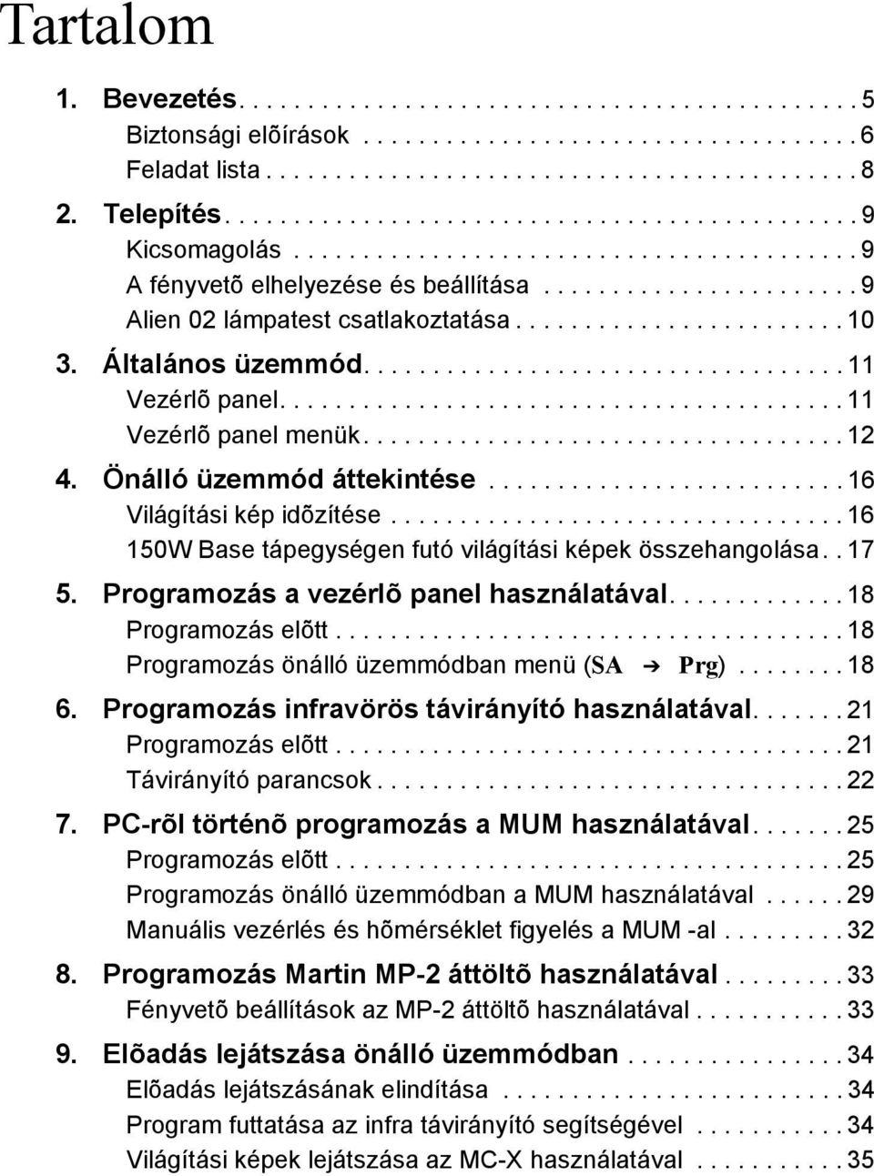 ....................... 10 3. Általános üzemmód................................... 11 Vezérlõ panel......................................... 11 Vezérlõ panel menük................................... 12 4.