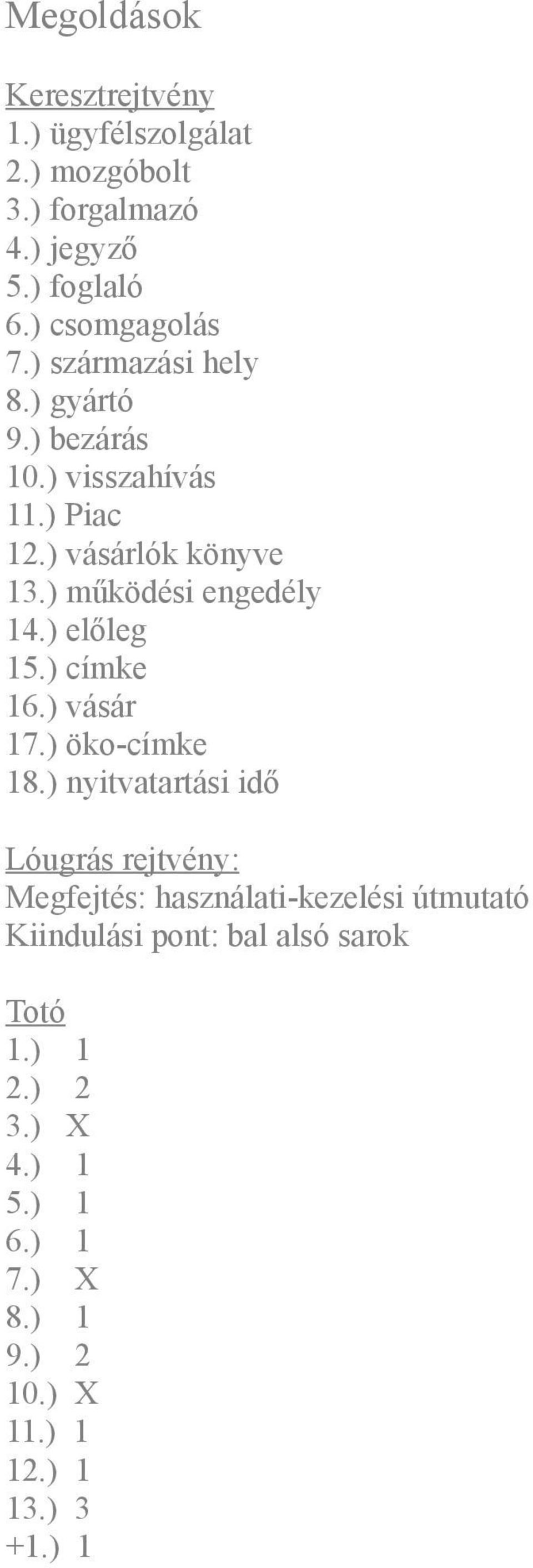 ) előleg 15.) címke 16.) vásár 17.) öko-címke 18.