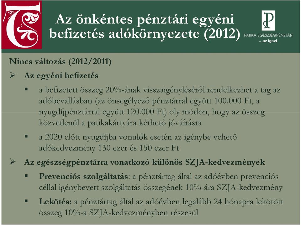 000 Ft) oly módon, hogy az összeg közvetlenül a patikakártyára kérhető jóváírásra a 2020 előtt nyugdíjba vonulók esetén az igénybe vehető adókedvezmény 130 ezer és 150 ezer Ft Az