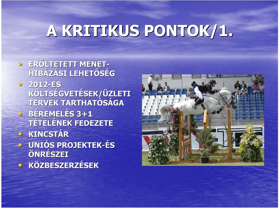 KÖLTSÉGVETÉSEK/ SEK/ÜZLETI TERVEK TARTHATÓSÁGA