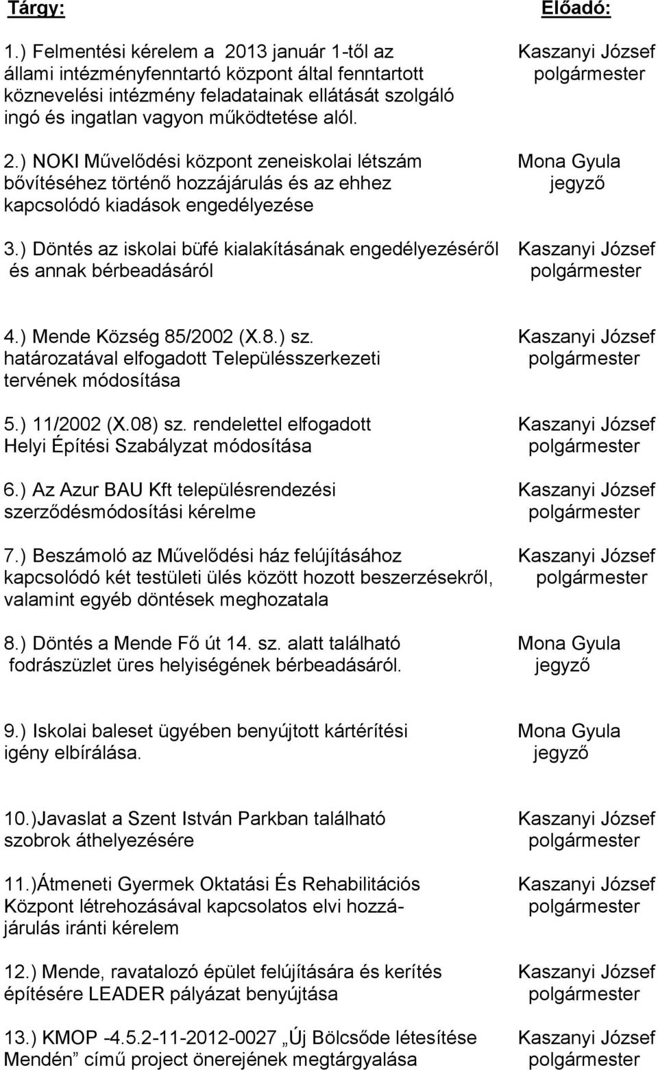 működtetése alól. 2.) NOKI Művelődési központ zeneiskolai létszám Mona Gyula bővítéséhez történő hozzájárulás és az ehhez jegyző kapcsolódó kiadások engedélyezése 3.