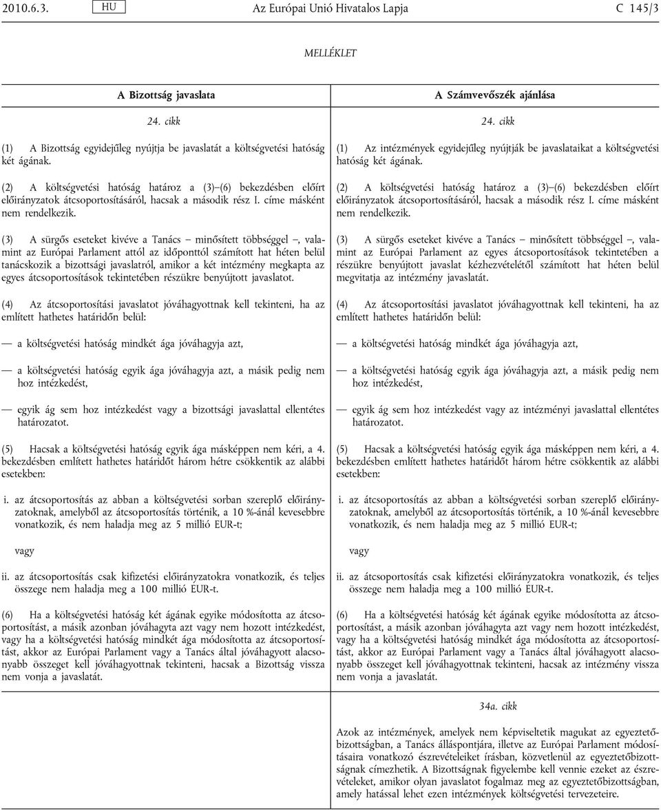 (3) A sürgős eseteket kivéve a Tanács minősített többséggel, valamint az Európai Parlament attól az időponttól számított hat héten belül tanácskozik a bizottsági javaslatról, amikor a két intézmény
