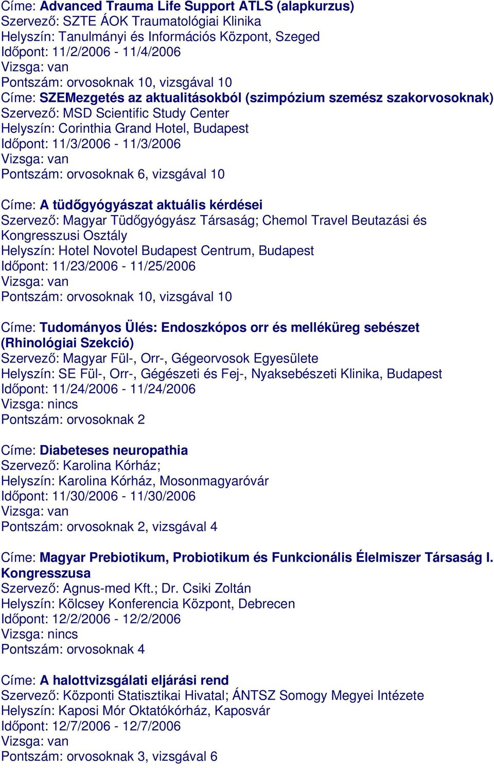 vizsgával 10 Címe: A tüdőgyógyászat aktuális kérdései Szervező: Magyar Tüdőgyógyász Társaság; Chemol Travel Beutazási és Kongresszusi Osztály Helyszín: Hotel Novotel Budapest Centrum, Budapest