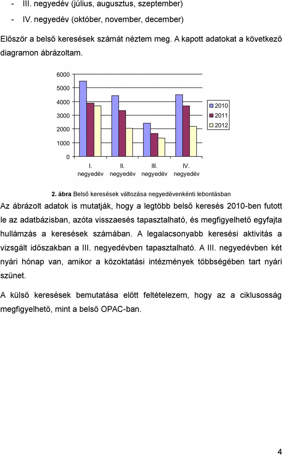 tapasztalható, és megfigyelhető egyfajta hullámzás a keresések számában. A legalacsonyabb keresési aktivitás a vizsgált időszakban a III. negyedévben tapasztalható. A III.