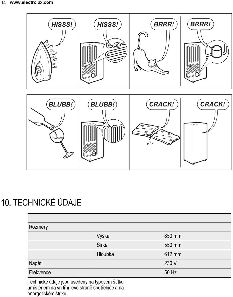 TECHNICKÉ ÚDAJE Rozměry Výška Šířka Hloubka 850 mm 550 mm 612 mm Napětí