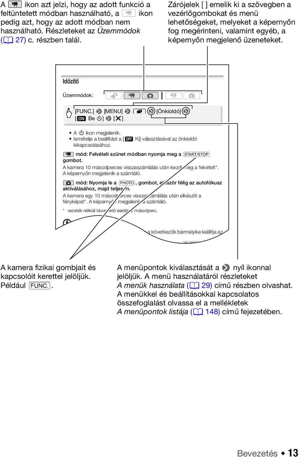 ] 8 [MENU] 8 8 8 [Önkioldó] 8 [A Be n] 8 [a] A kamera fizikai gombjait és kapcsolóit kerettel jelöljük. Például w. A n ikon megjelenik.