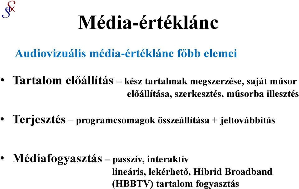 illesztés Terjesztés programcsomagok összeállítása + jeltovábbítás