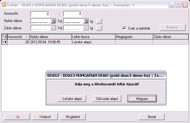 1.1.5. Új leltár indítása Új leltárat a Új gomb megnyomásával indíthatunk.