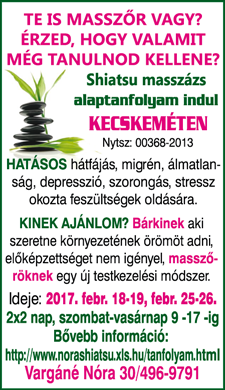10 2017. február 6. KARRIER SHIATSU MASSZŐRNEK LENNI JÓ! Sőt nagyon jó Nem túlzás, shiatsuval foglalkozni egyfajta életérzés. Ha jól dolgozunk, akkor azonnali pozitív visszajelzésekben részesülünk.