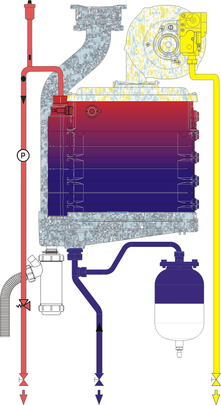 TERMOMAX INKA 55 hidraulikai rajzai C01 R01 G02 R02 E01 E02 G01 C02 R14 C01 C02 G01 G02 R01 Modulációs ventilátor Előkeveréses gázégő Elektróda Gázszelep Automata/kézi légtelenítő E03 R02