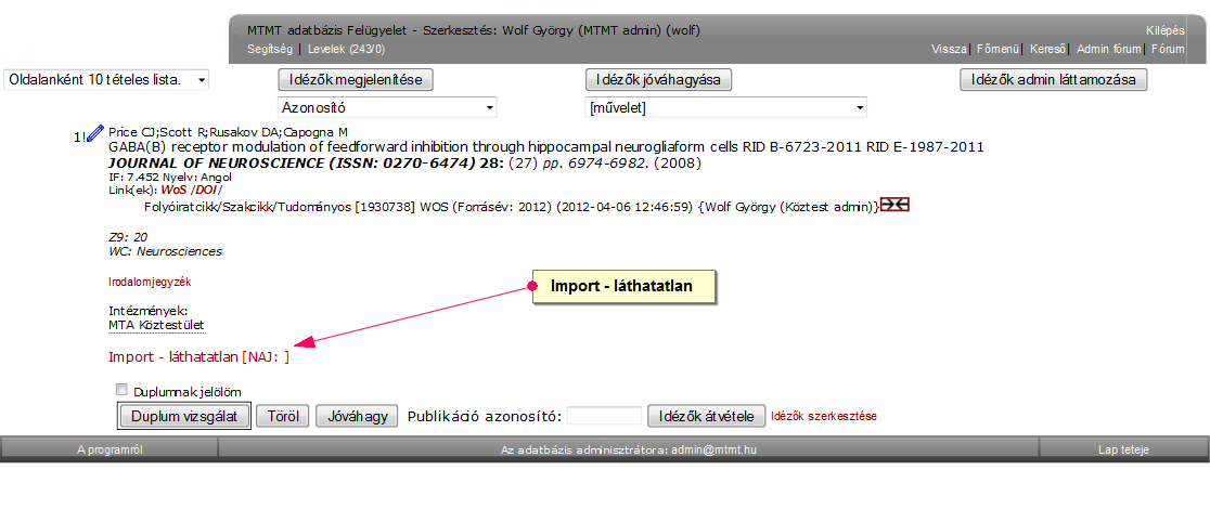 Publikáció import felület (1.a ábra) Idéző import felület (1.