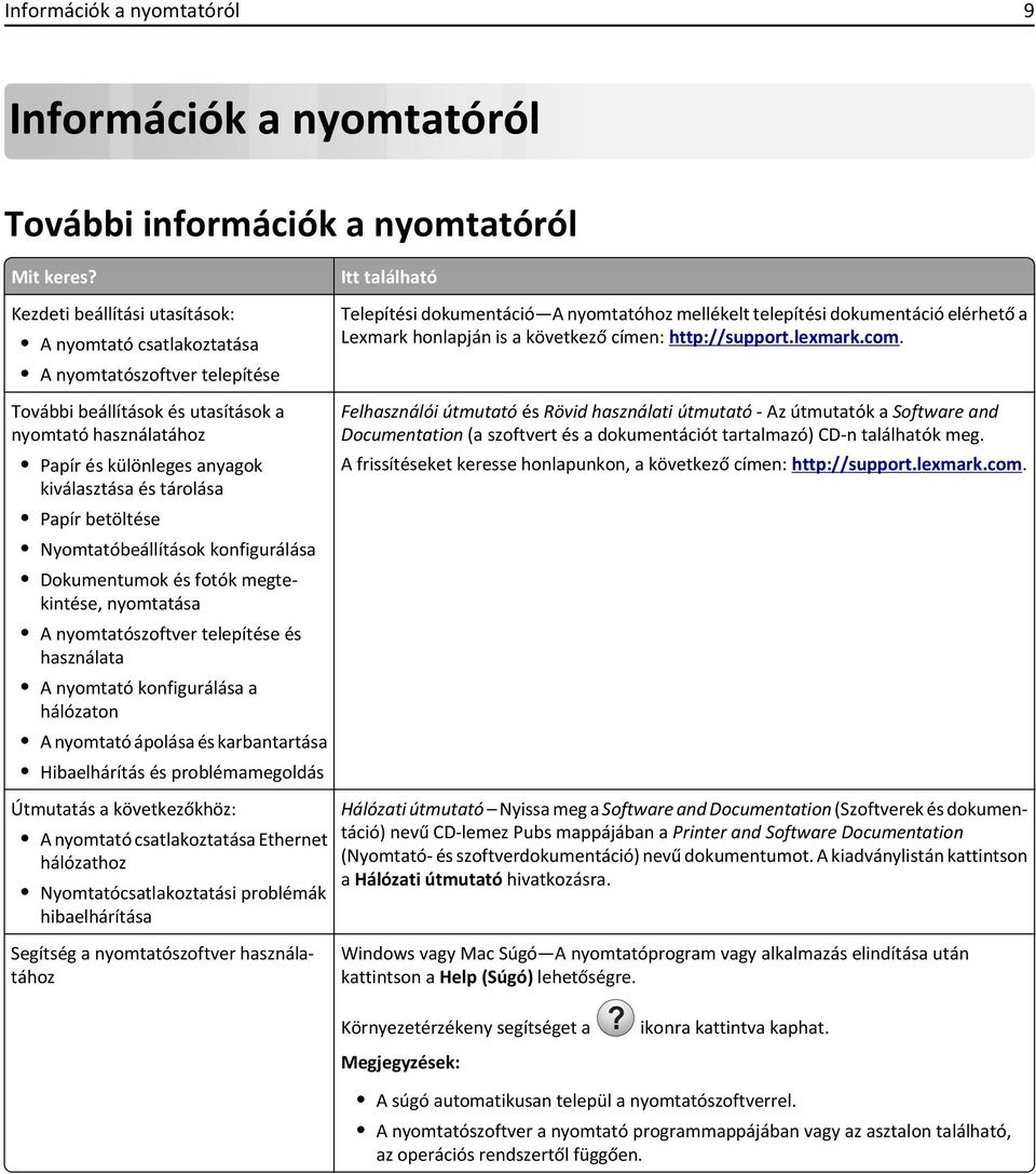 honlapján is a következő címen: http://support.lexmark.com.