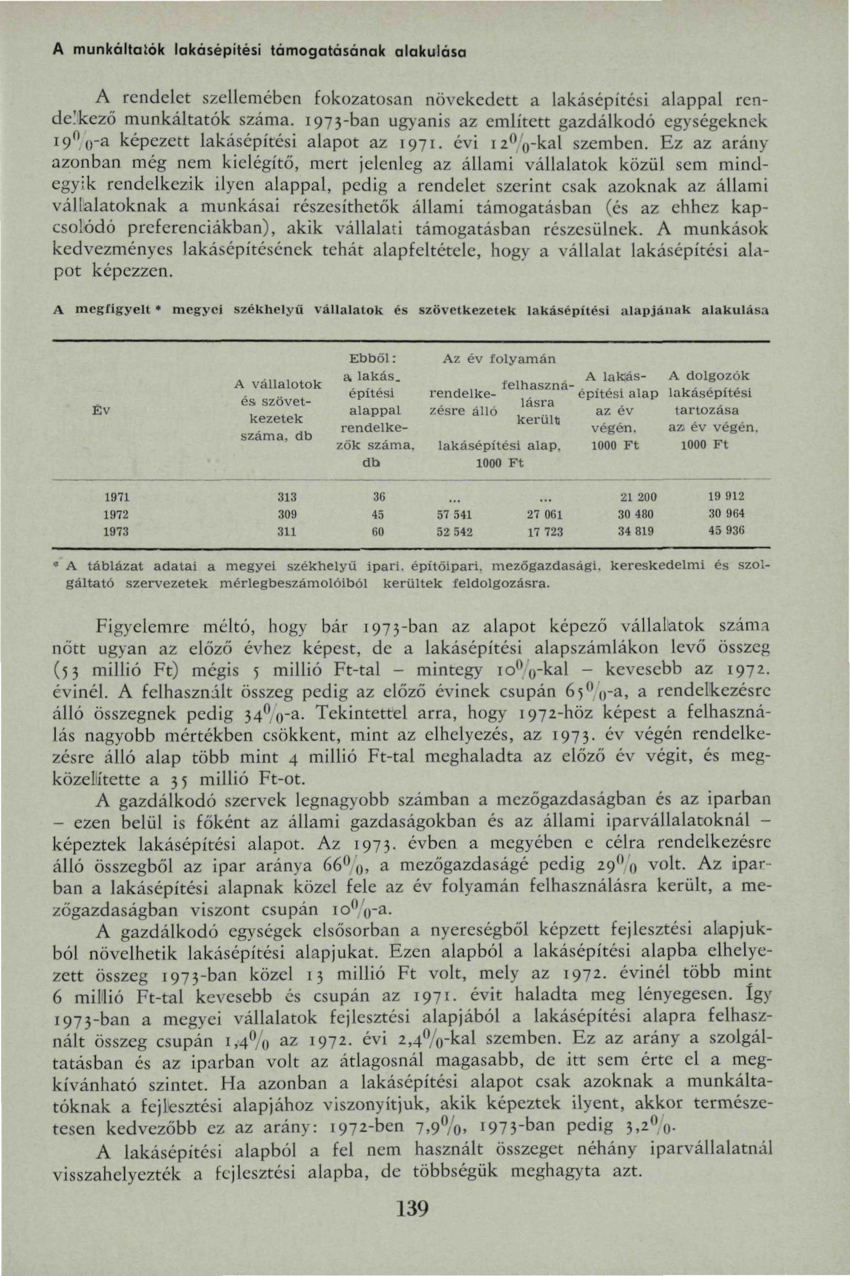 A munkáltatók lakásépítési támogatásának alakulása A rendelet szellemében fokozatosan növekedett a lakásépítési alappal rendelkező munkáltatók száma.