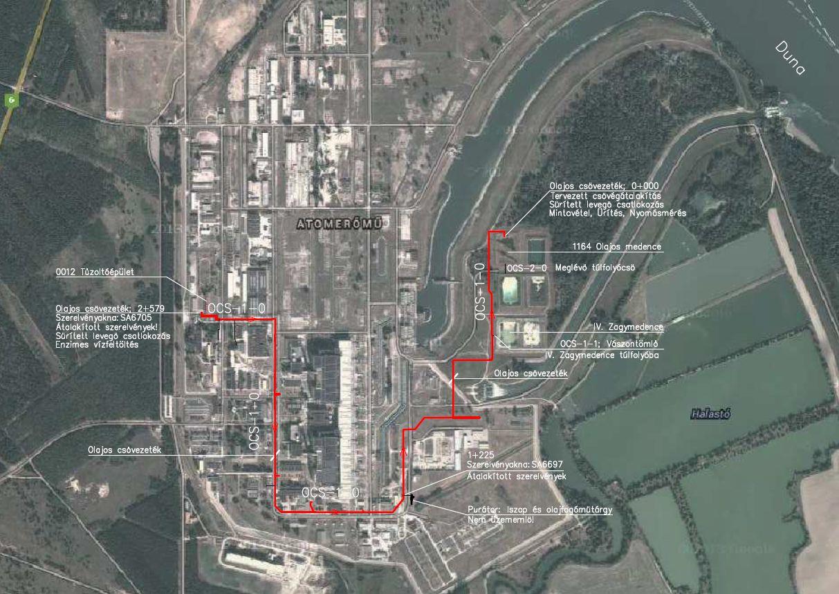 1. számú melléklet: Az olajos hulladékvíz rendszer nyomvonala MVM Paksi Atomerőmű Zrt.