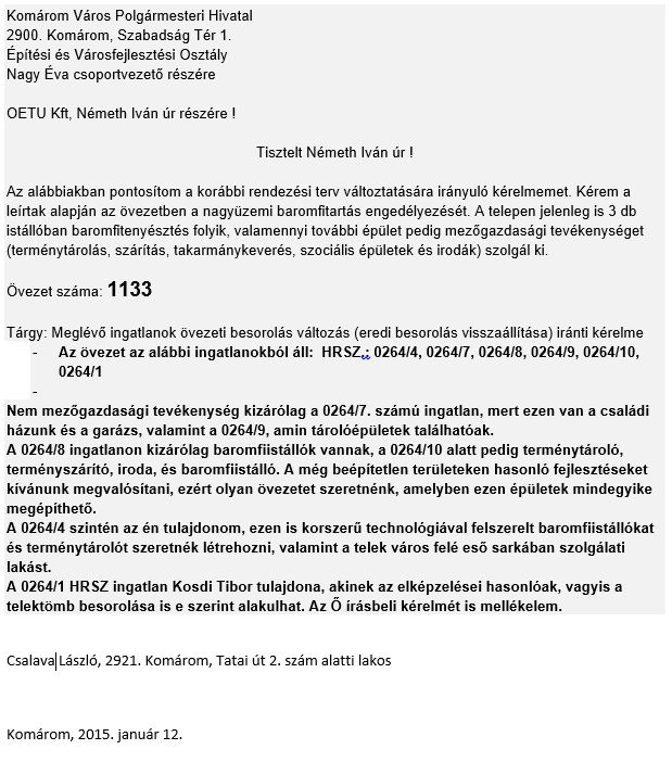 Komárom településrendezési eszközeinek 4/C. sz.
