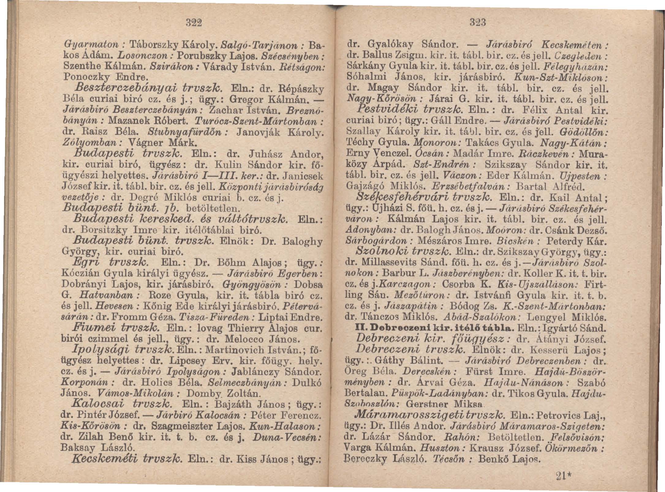 322 Gyafmaton: Táborszky Károly. Salgó. Tarjánon.. Ba kos Adám. Losonczon.. Porubszky Lajos. Szécsényben: Szenthe Kálmán. Szirákon: Várady István. Rétságon.. Ponoezky.Endre. Beszterezebányai trvszk.