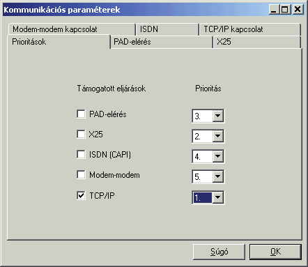 A rendszerparaméterek beállítása a program első indítása után Adatátvitel paraméterének beállítása.