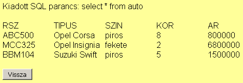 Univerzális sql commander sqlc2.php www.bitman.hu <body BGCOLOR="FFFF99"> <?php $sqlp = $_POST['szoveg2']; print "Kiadott SQL parancs: ".$sqlp."<br><br>"; include "sqlc.