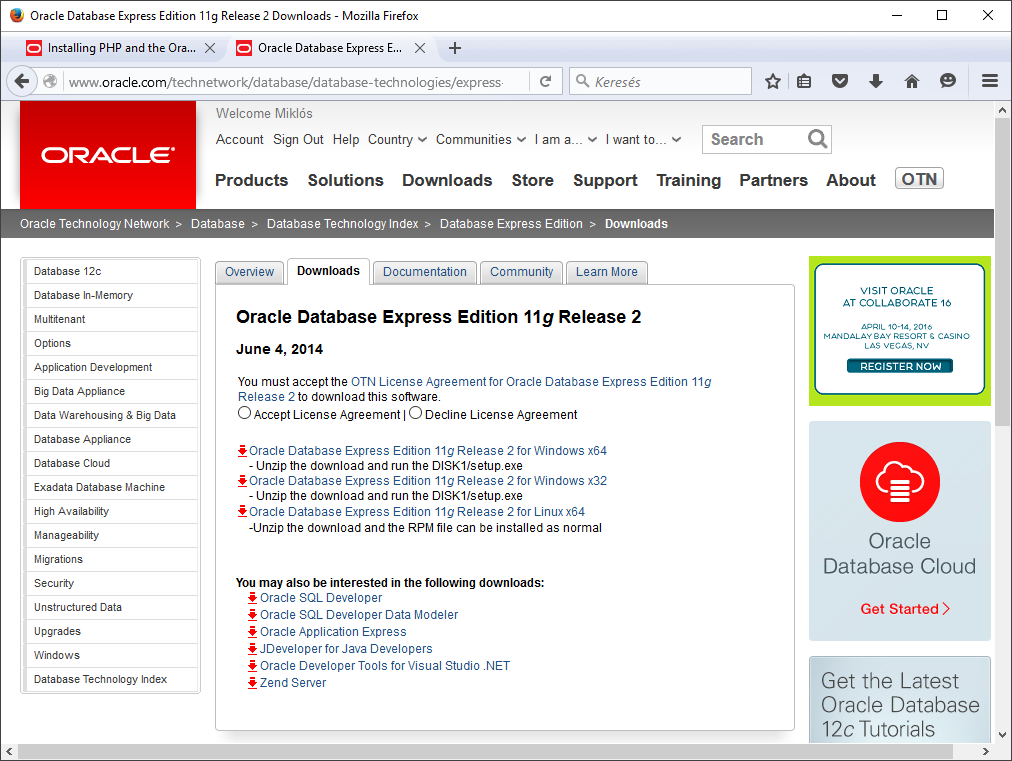 DB szerver: Oracle 11g