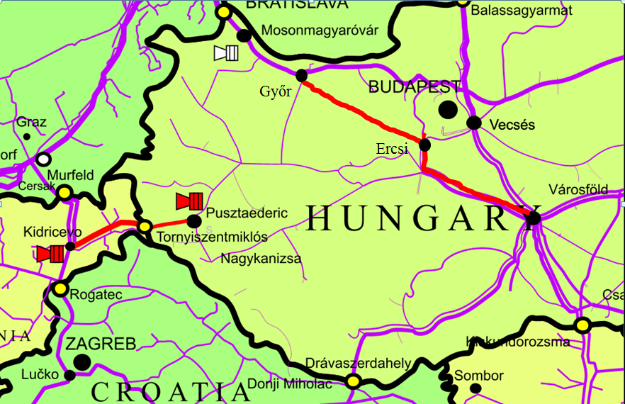 6.9.2. Szlovén-magyar összekötő vezeték (2. verzió) 2. A bővítendő csomópont helye a hazai földgázszállító rendszerben Pusztaederics-Lenti-Tornyiszentmiklós-SL/HU határ 3.