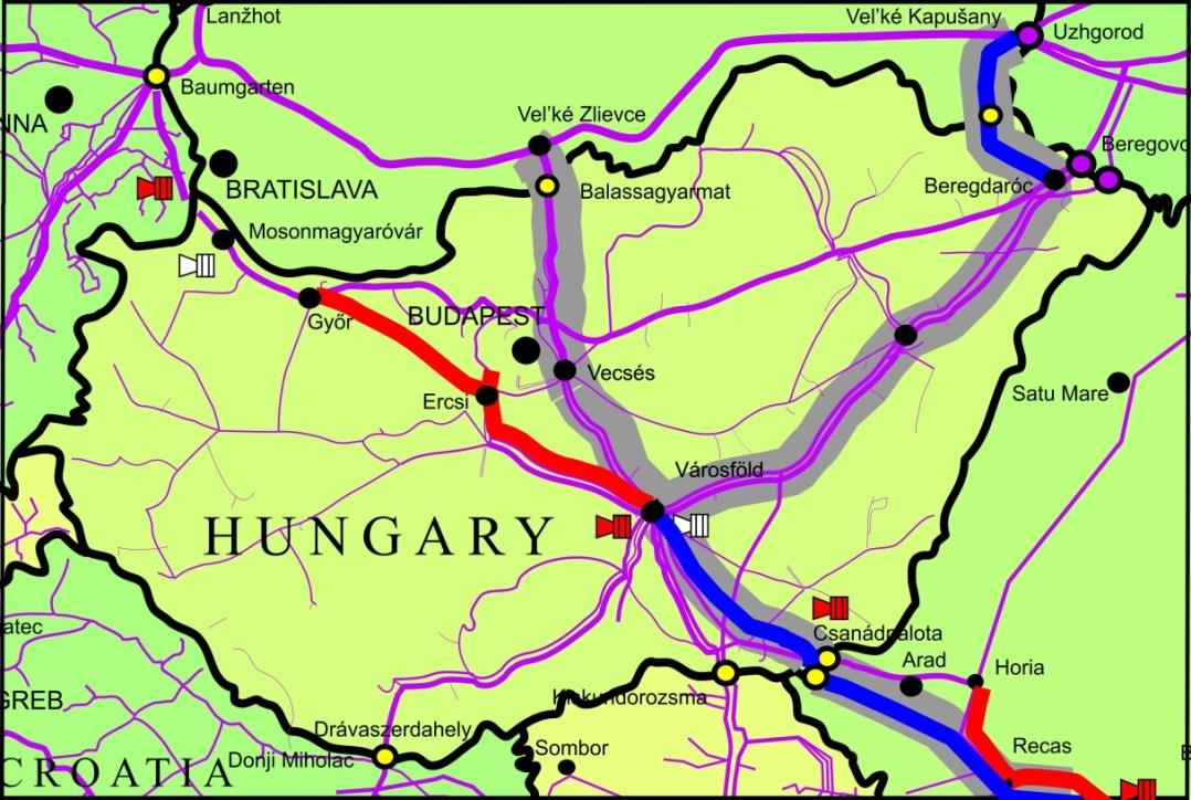 D opciók - Román-magyar határ, Csanádpalota mérőállomás -Városföld -Hajdúszoboszló - Beregdaróc-Zemplénagárd mérő -Magyar-szlovák határ 3.
