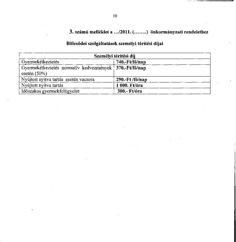 térítési díj Gyermekétkeztetés 740.-Ft/fő7nap Gyermekétkeztetés normatív kedvezmények 370.