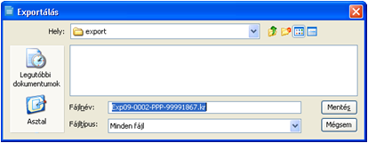Az exportállományt mentsük el a megfelelő könyvtárba Export elkészítése 4.