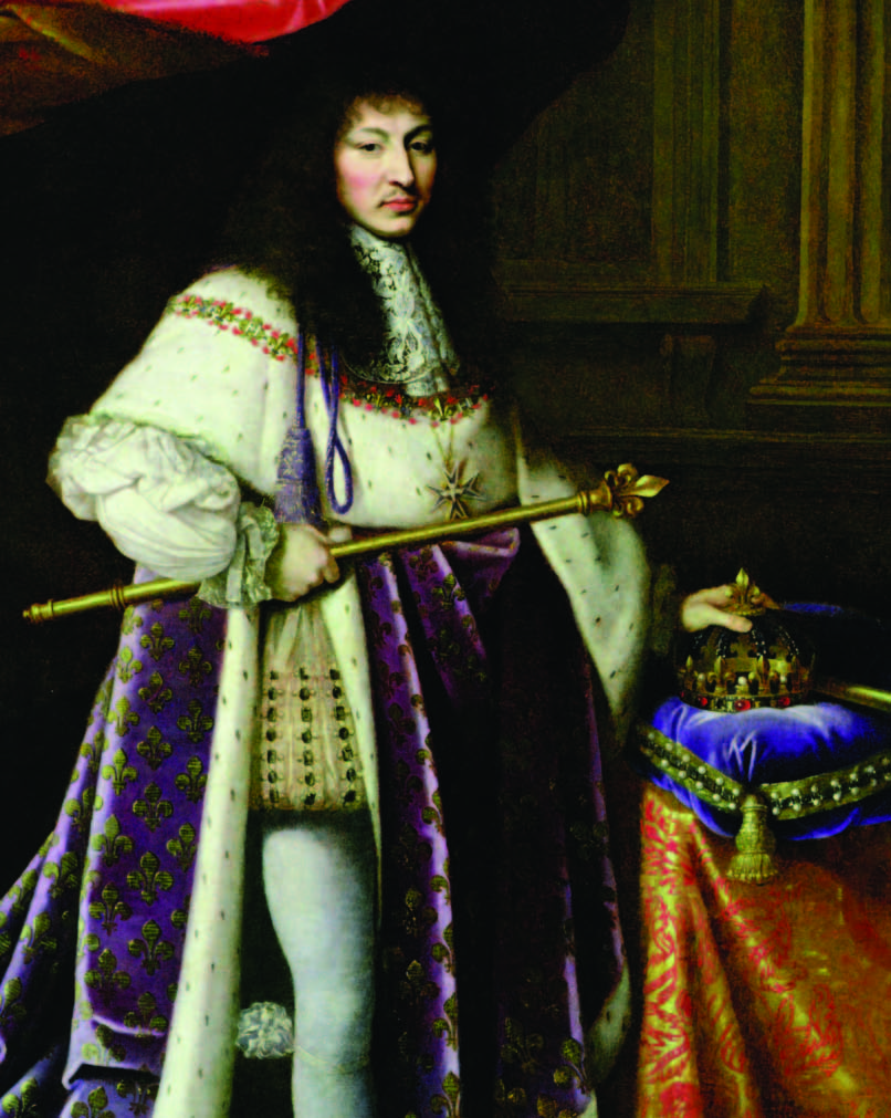 A kor leghíresebb portréfestœje, Nicolas Mignard által jegyzett festmény koronázási öltözékben, a jo - garral és a koronával ábrázolja a királyt (1660 körül) HOGYAN KORMÁNYZOTT? XIV.