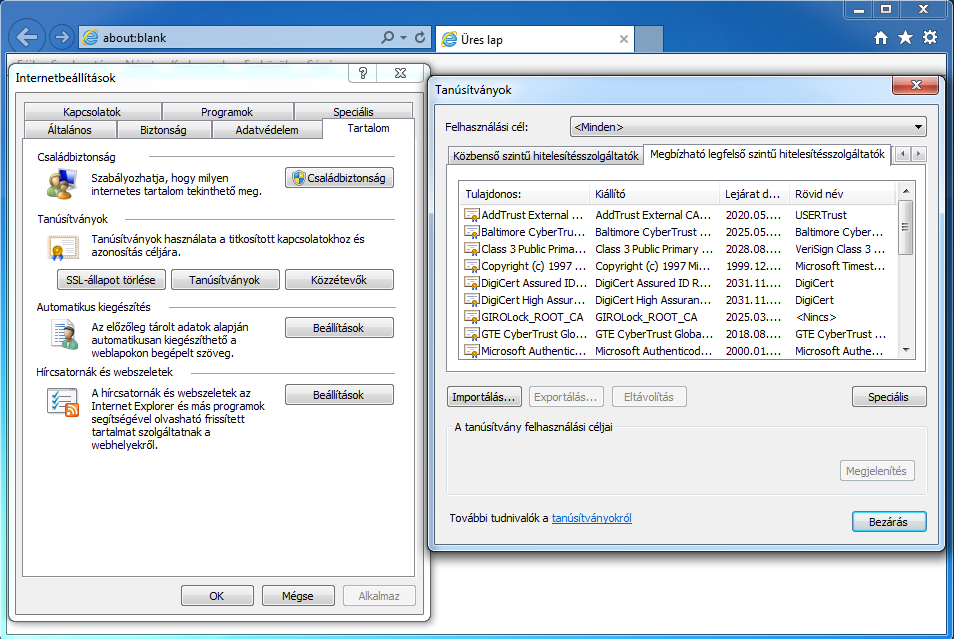 4. TANÚSÍTVÁNY IMPORTÁLÁS - INTERNET EXPLORER BÖNGÉSZŐ ÉS WINDOWS XP OPERÁCIÓS RENDSZER HASZNÁLATA ESETÉN 4.1.