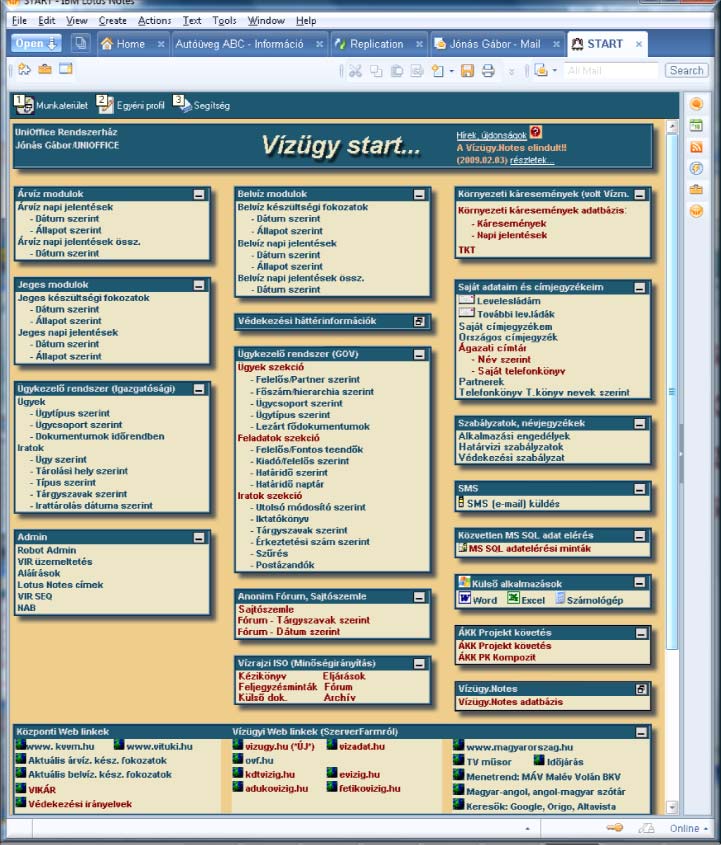 A Vízügyi V Lotus Notes/Domino rendszer Kommunikációs alapinfrastruktúra Vízkárelhárítási Védekezési Információs Rendszer Szakmai