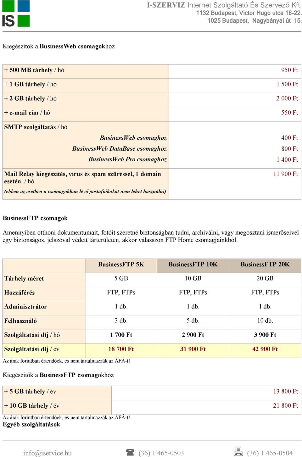 postafiókokat nem lehet használni) 11 900 Ft BusinessFTP csomagok Amennyiben otthoni dokumentumait, fotóit szeretné biztonságban tudni, archiválni, vagy megosztani ismerőseivel egy biztonságos,