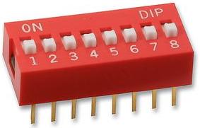 DIP kapcsolósorok DIP = Dual in-line package, azaz két sorban helyezkednek el a kivezetések.