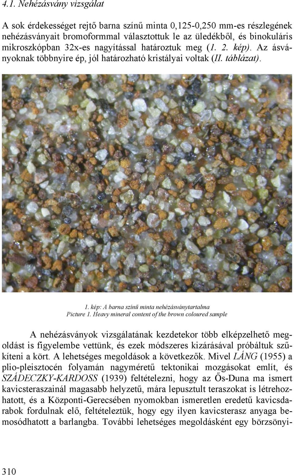 Heavy mineral content of the brown coloured sample A nehézásványok vizsgálatának kezdetekor több elképzelhető megoldást is figyelembe vettünk, és ezek módszeres kizárásával próbáltuk szűkíteni a kört.