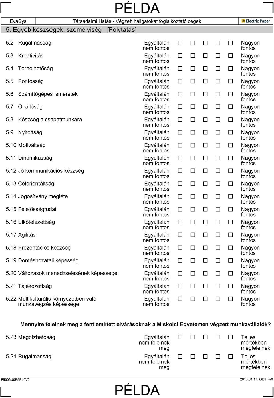 16 Elkötelezettség 5.17 Agilitás 5.18 Prezentációs készség 5.19 Döntéshozatali képesség 5.20 Változások menedzselésének képessége 5.21 Tájékozottság 5.