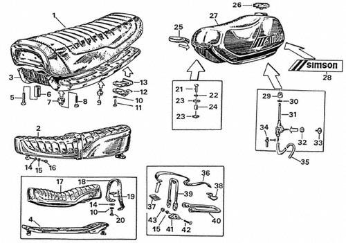 11. TANK, NYEREG, CSOMAGTARTÓ 305006 nyereg SIMSON 38 komplett 200245 1 305004 nyereg SIMSON 54 enduro komplett 190760 2 305013 nyereg SIMSON 54 komplett fekete- piros 190761 2 305014 nyereg SIMSON