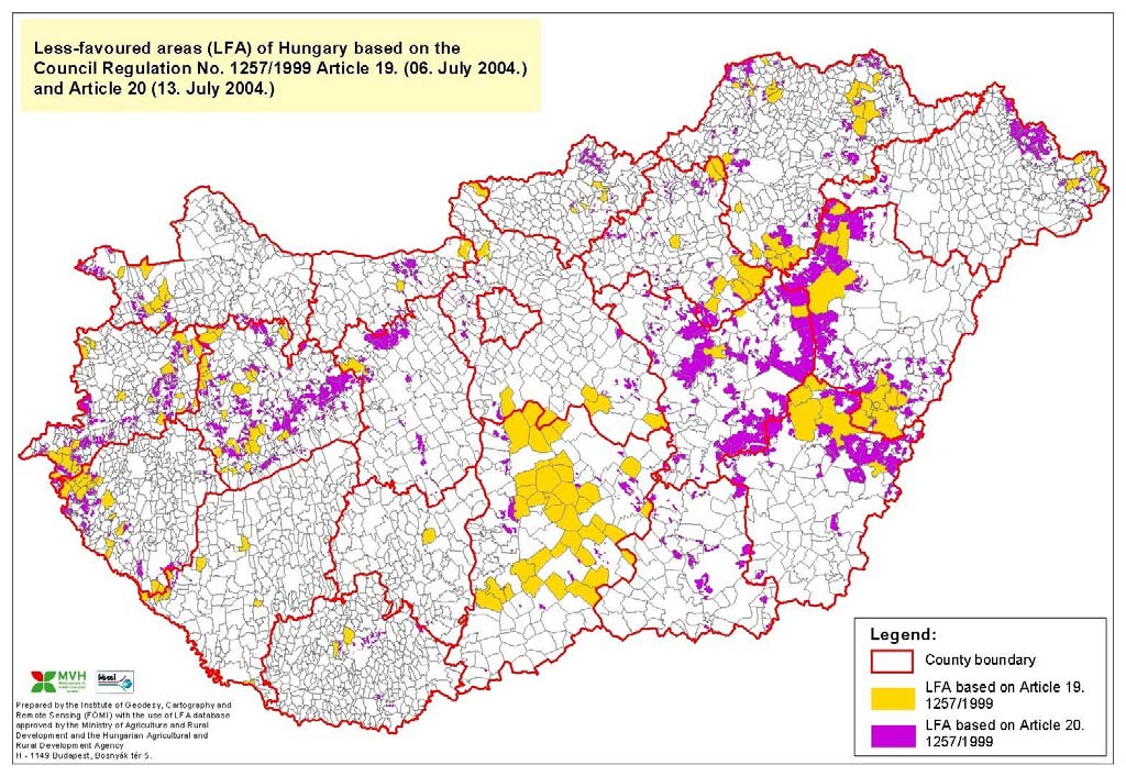 1. számú melléklet a /2007.(...) FVM rendelethez Magyarország kedvezőtlen adottságú területei a 1257/1999/EK tanácsi rendelet 19. és 20.